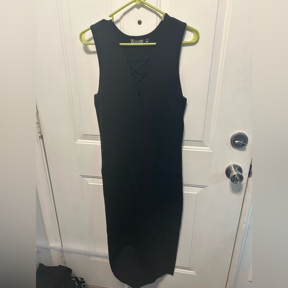 Black NY&Co Midi Dress, Lace-Up Detail